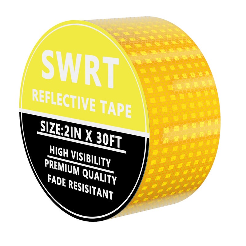SWRT شريط عاكس 2 بوصة × 30 قدم DOT-C2 شريط نجمي لامع مقاوم للتلاشي أصفر شريط عاكس خارجي مقاوم للماء لاصق قوي شريط تحذير سلامة عاكس شريط وضوح للمقطورة الشاحنة الدراجة - Image 1